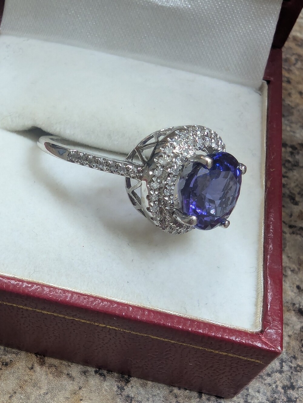 Elegant Blue Halo Tanzanite Diamond Cocktail Ring - Picture 7 of 10
